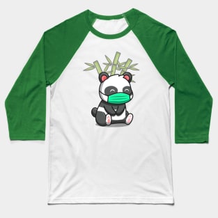 Cute Panda Sitting And Wearing Mask Baseball T-Shirt